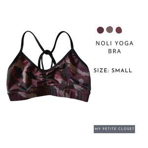 Noli Yoga Strappy Bra Bralette Yoga Gym Women Small Purple Camo Print